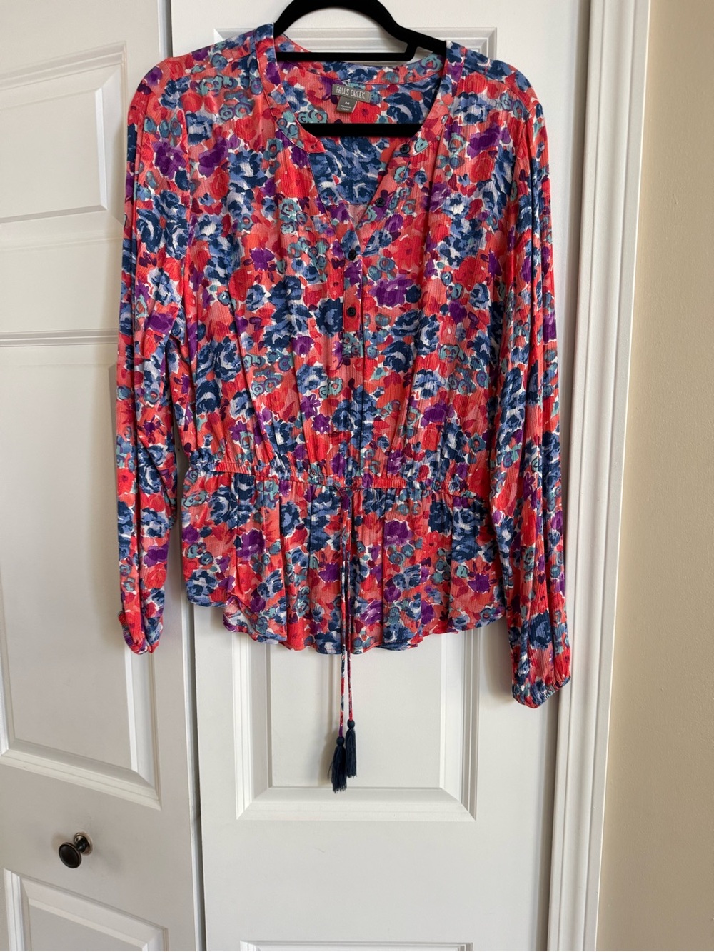 ROLLA'S Coral, Blue & Purple Floral Drawstring Peplum Blouse